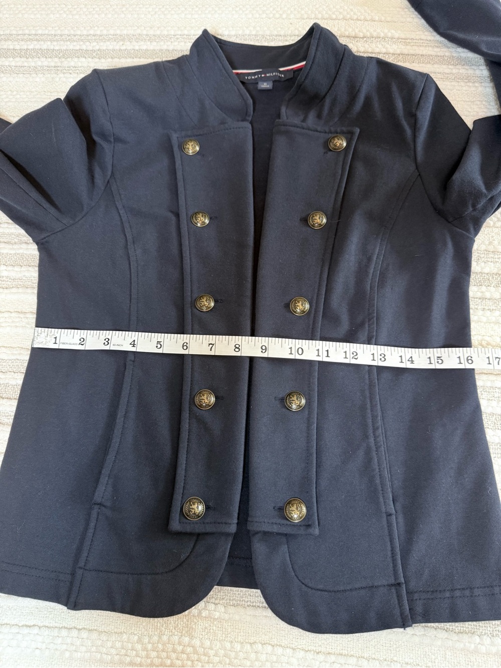 Tommy Hilfiger Military Band Jacket Navy Stand Collar Knit Blazer Gold Buttons M - Picture 10 of 15